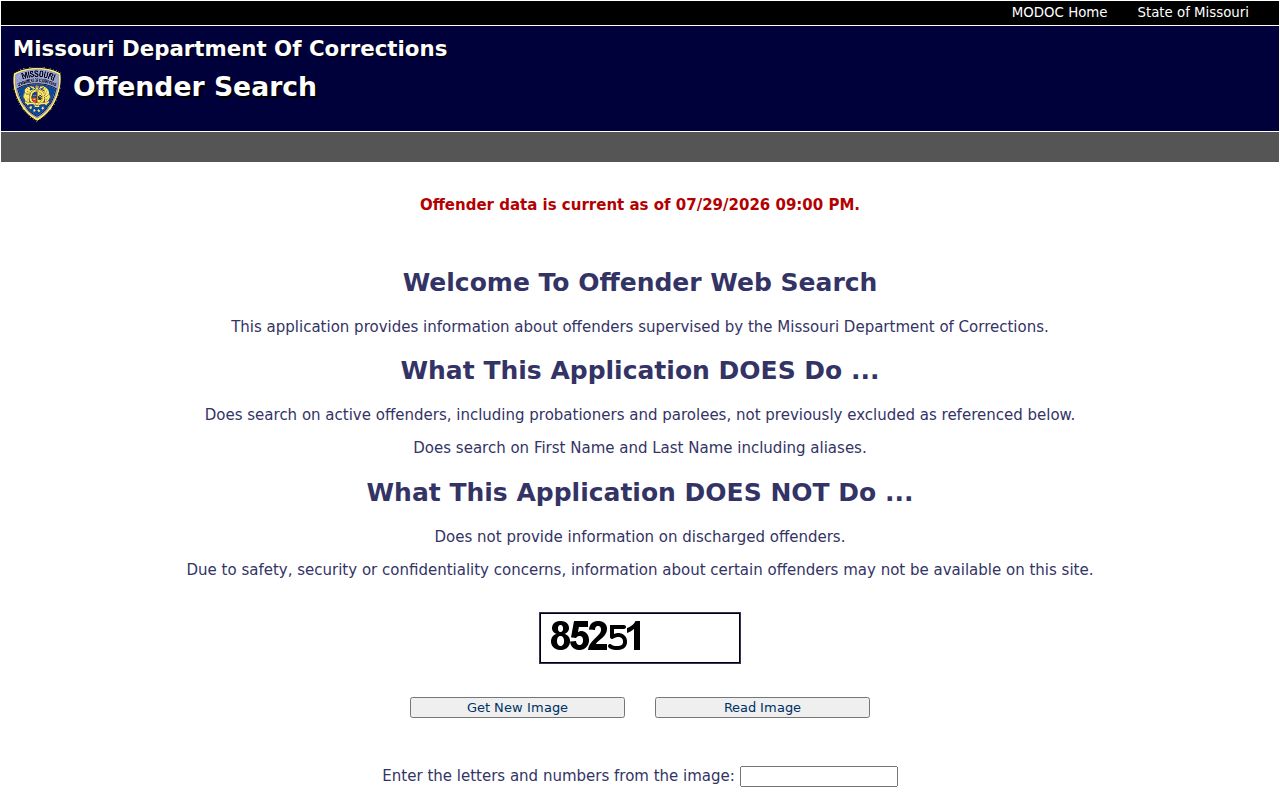 Montgomery County criminal history Missouri DOC offender search