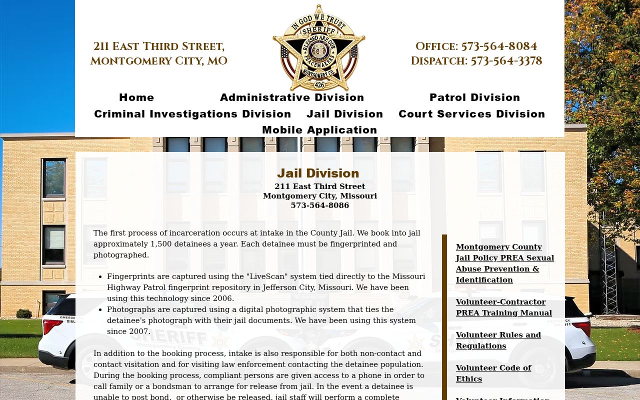 Montgomery County criminal history jail intake and booking records