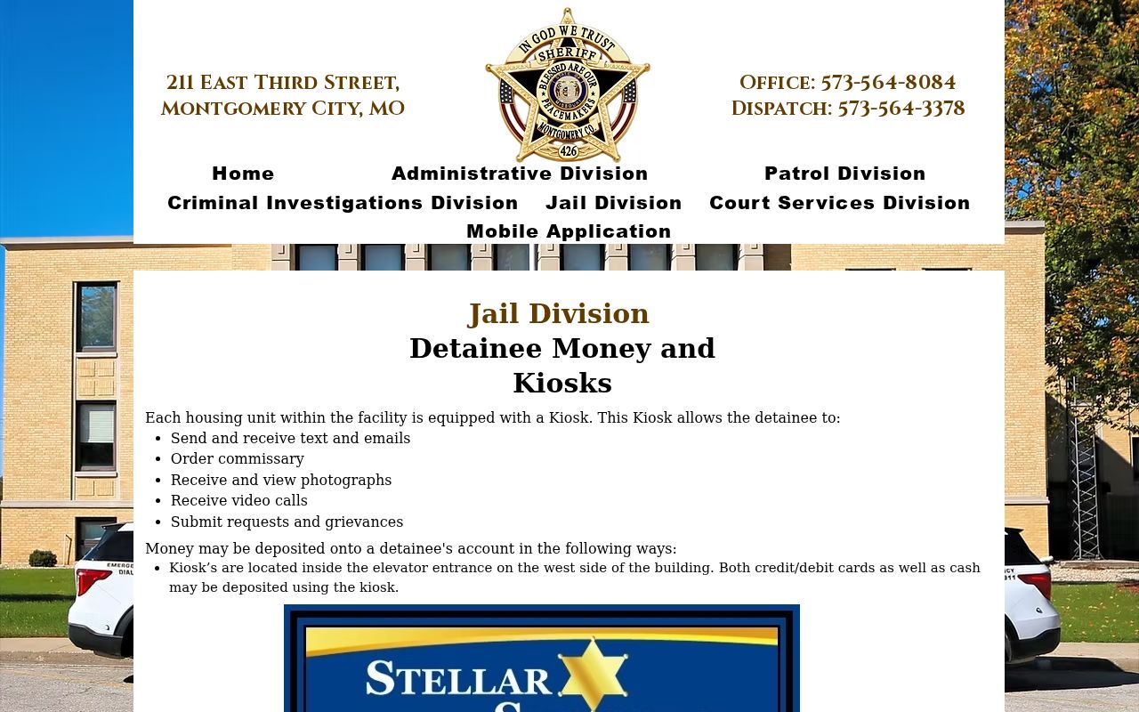 Montgomery City jail money and kiosk service information