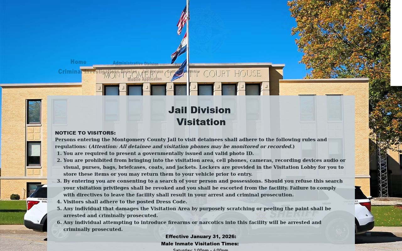 Montgomery City county jail visitation rules for booking follow-up