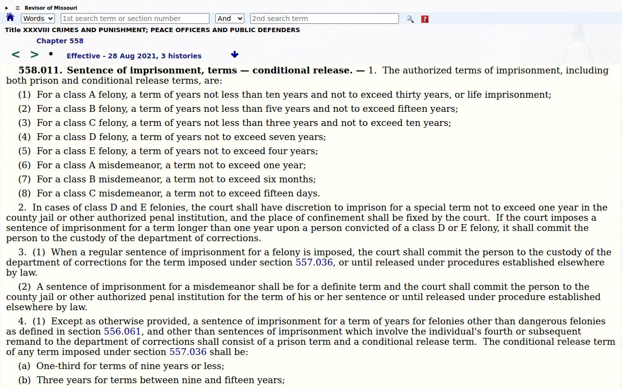 New Florence criminal records and Missouri imprisonment terms