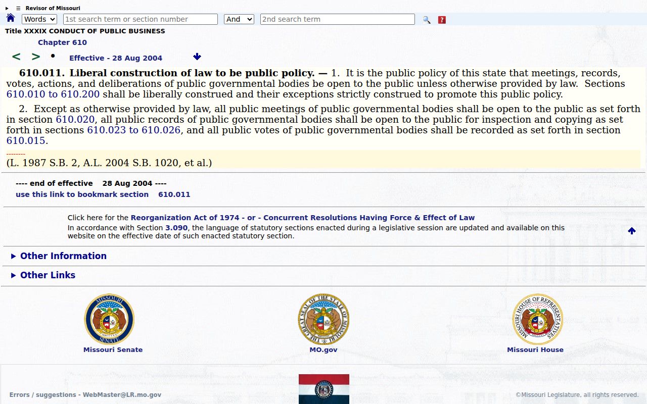 New Florence criminal records and Missouri Sunshine Law policy