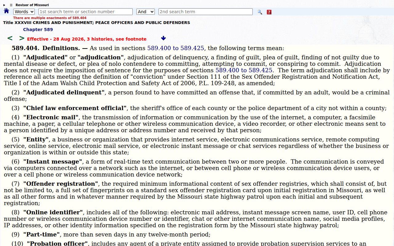Missouri registry information law for Montgomery County sex offender records