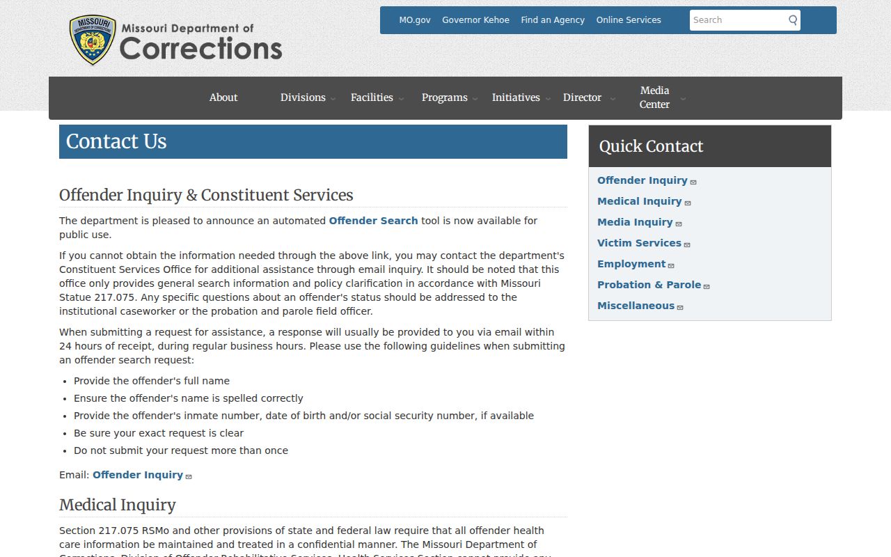 Wellsville criminal records with Missouri DOC and Parole Board contacts