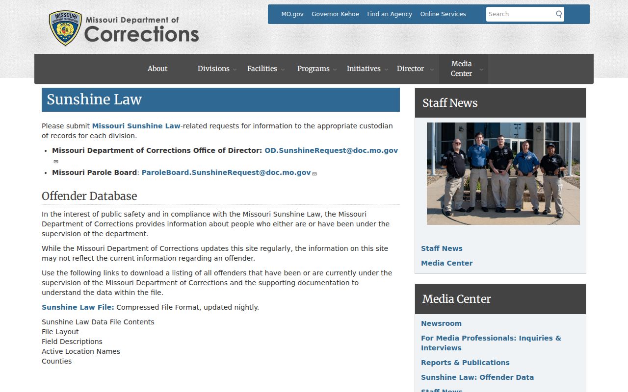 Wellsville criminal records and Missouri DOC Sunshine data