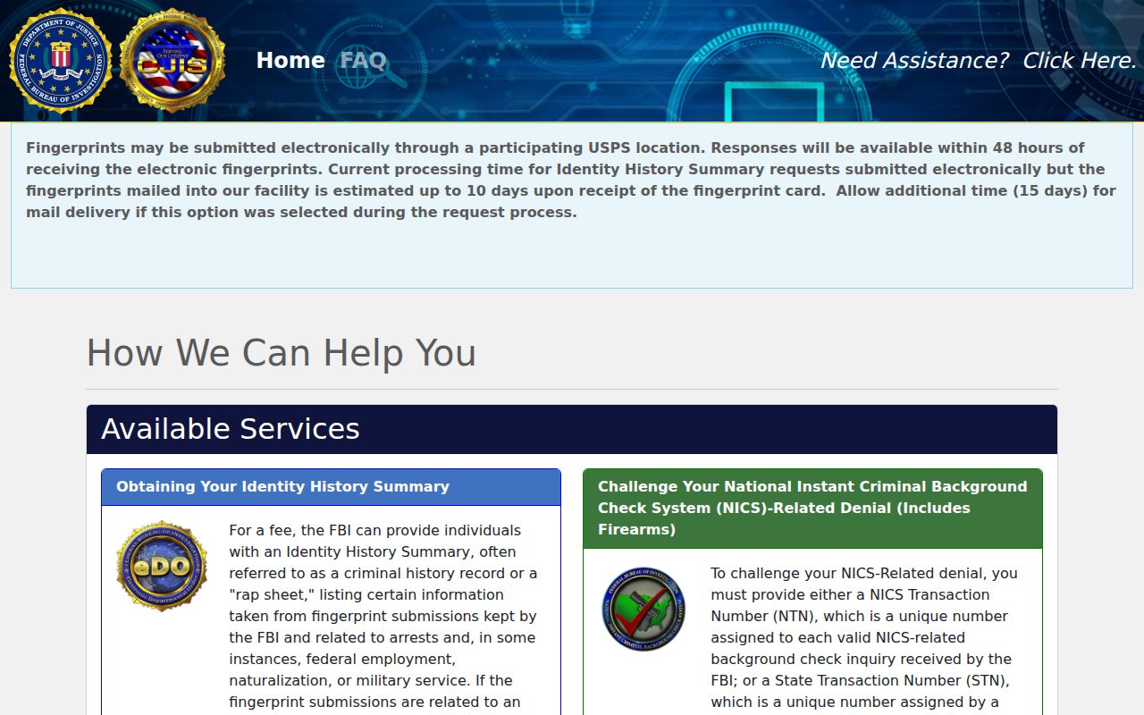 Wellsville criminal records and FBI electronic identity history ordering